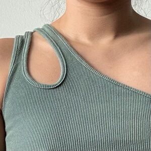 Zara Olive Green One Shoulder Sleeveless Crop Top